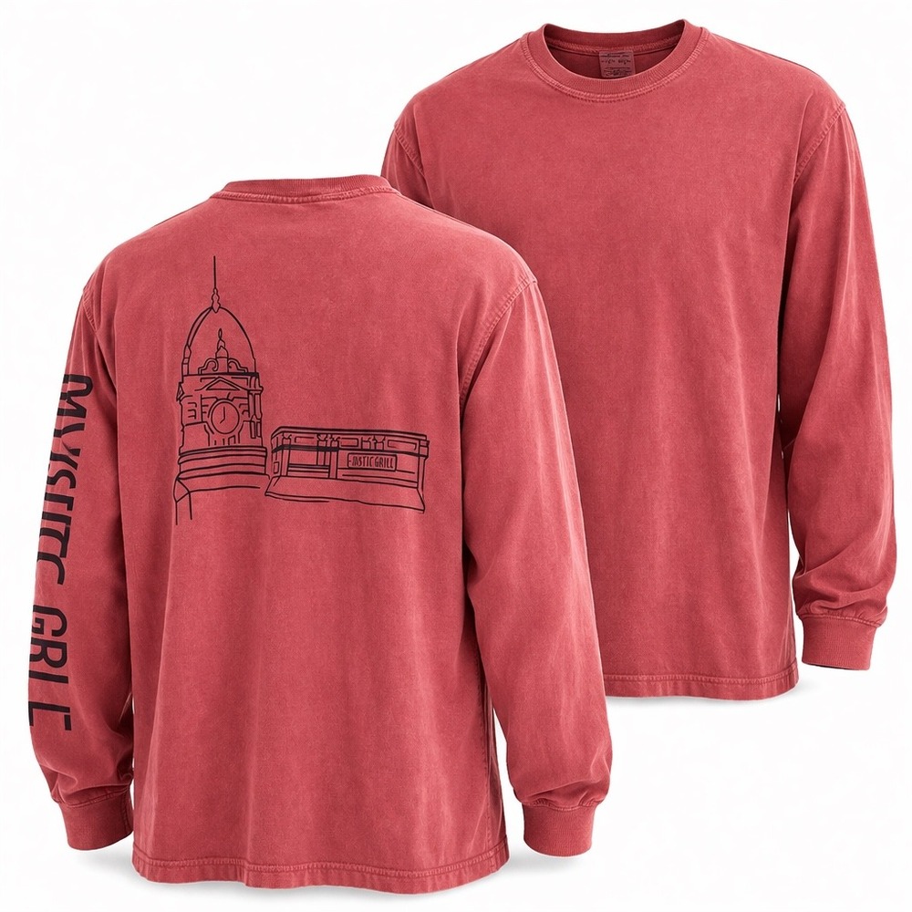 Comfort Colors Pink Mystic Falls Graphic Long Sleeve T Shirt Medium